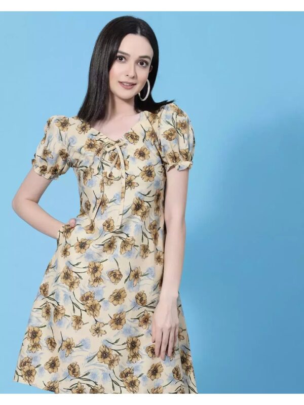 Floral Shift Dress with Puff Sleeves for Women