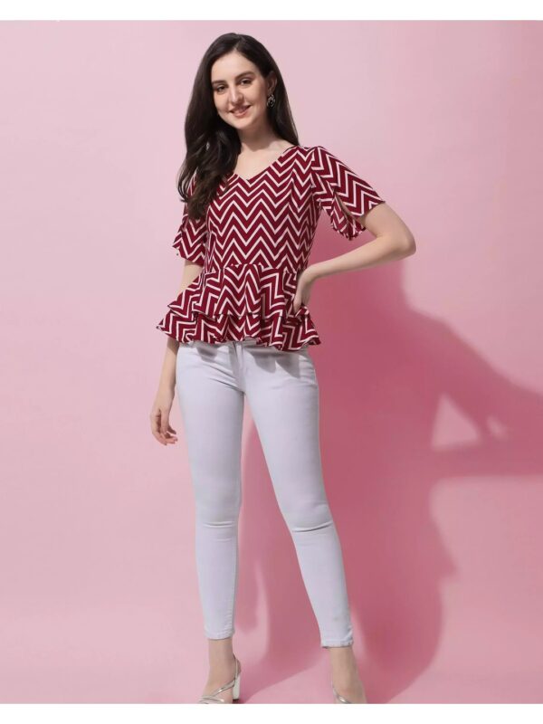 Printed V-neck Peplum Top for Women