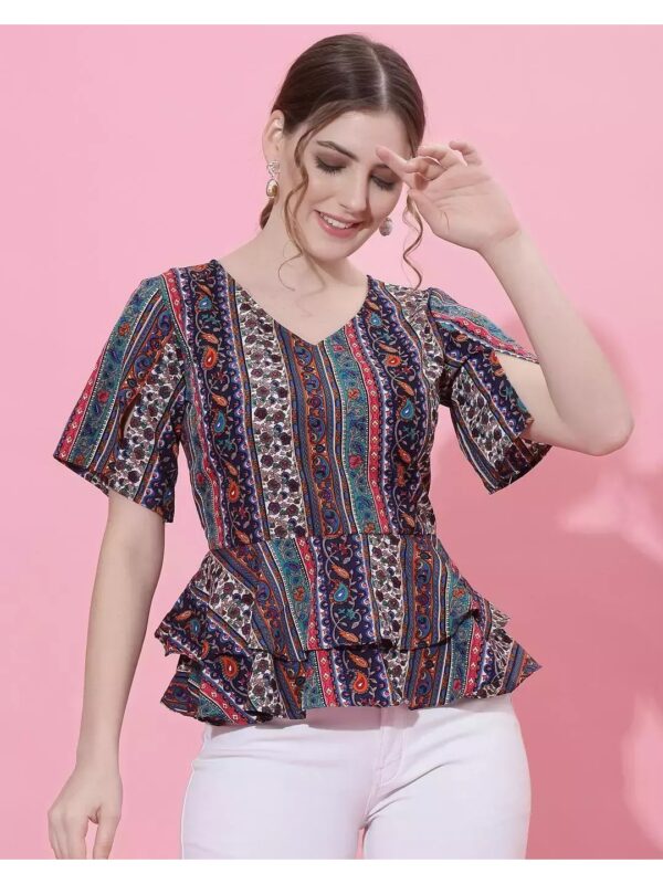 Printed V-neck Peplum Top for Women