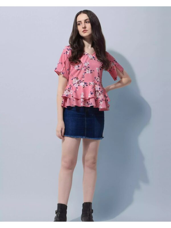 Printed V-neck Peplum Top for Women