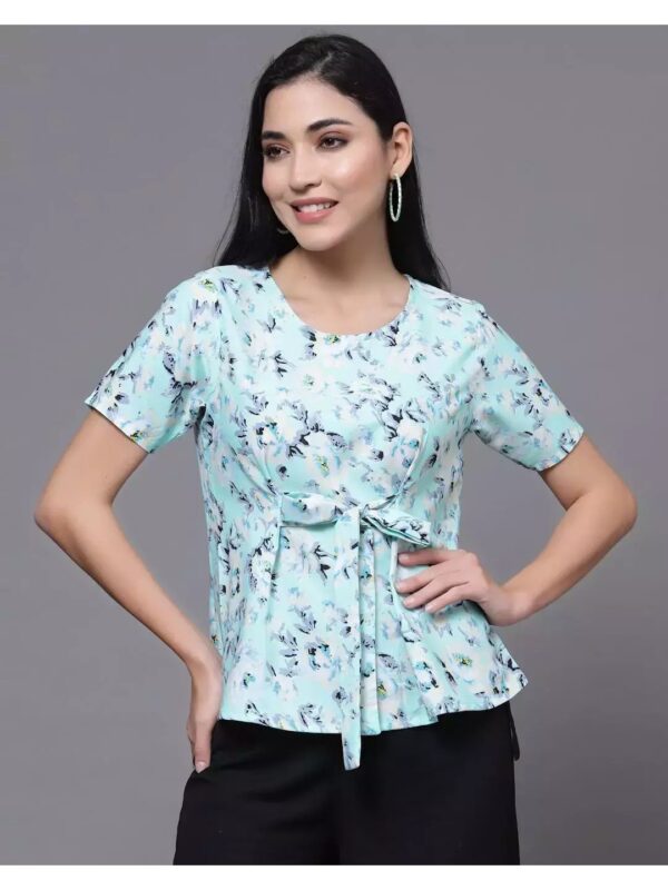 Printed V-neck Peplum Top for Women