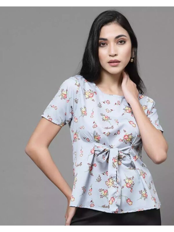 Printed V-neck Peplum Top for Women