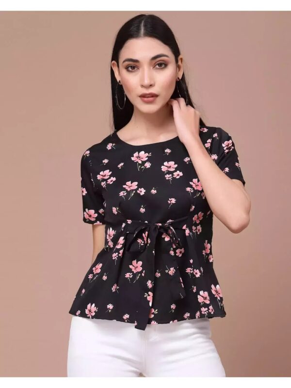 Printed V-neck Peplum Top for Women
