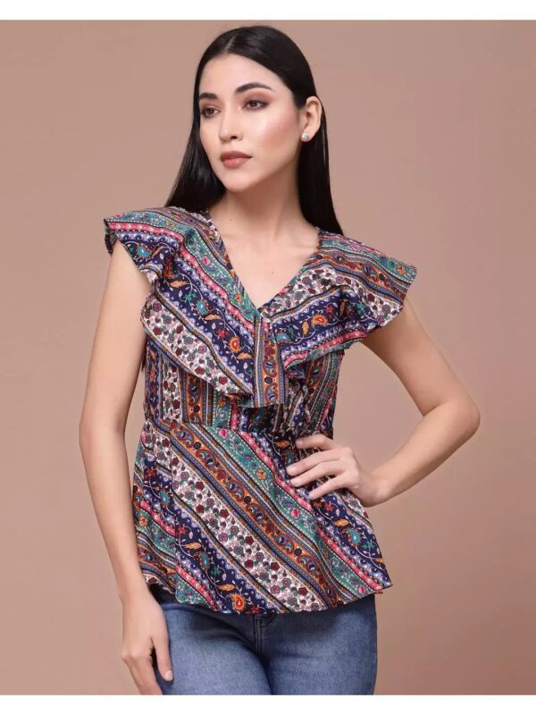 Printed Flared Top with Ruffles for Women