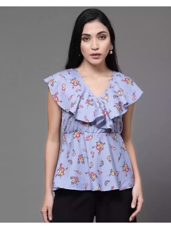 Printed Flared Top with Ruffles for Women