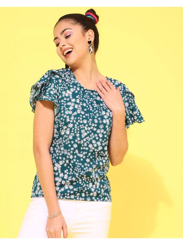 Printed Flared Top with Ruffles for Women
