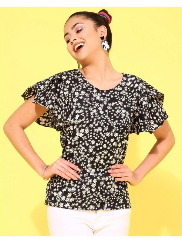 Printed Flared Top with Ruffles for Women