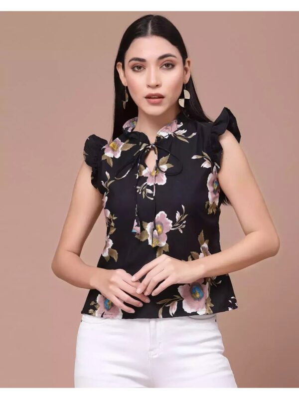 Printed Tie-Front Ruffle Top for Women