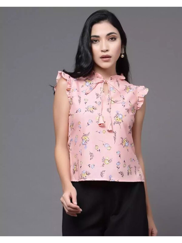 Printed Tie-Front Ruffle Top for Women