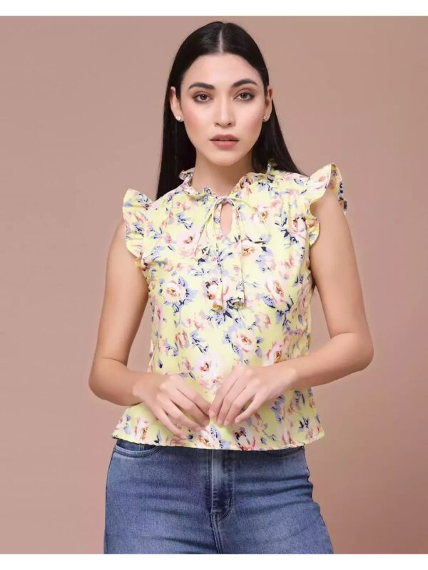 Printed Tie-Front Ruffle Top for Women