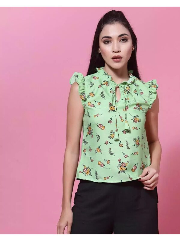 Printed Tie-Front Ruffle Top for Women
