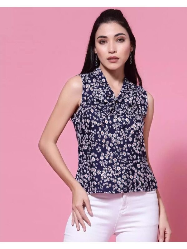 Sleeveless Printed Tie-Front Top for Women