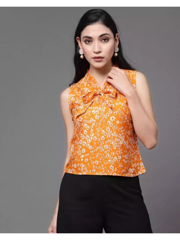 Sleeveless Printed Tie-Front Top for Women