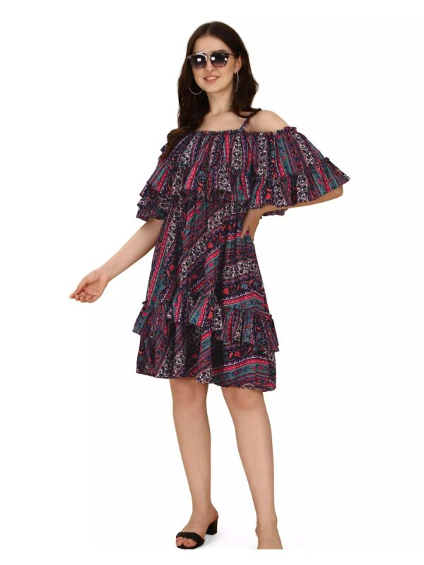 Printed Midi Ruffle Cape Dress for Women