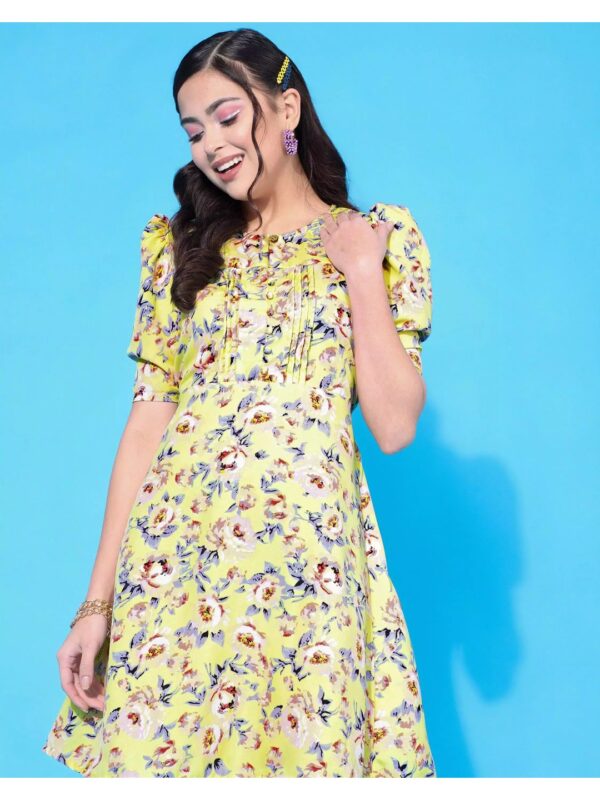Floral Shift Dress with Puff Sleeves for Women