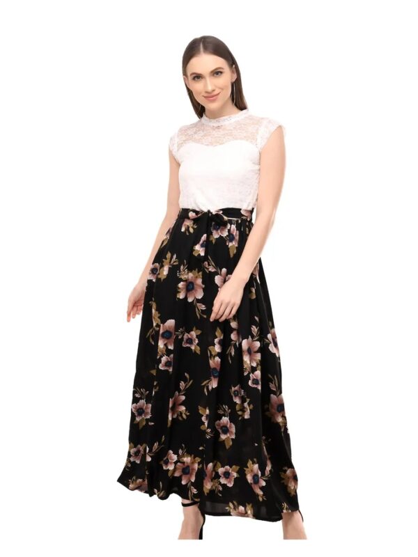 Black Floral Net Maxi Dress for Women