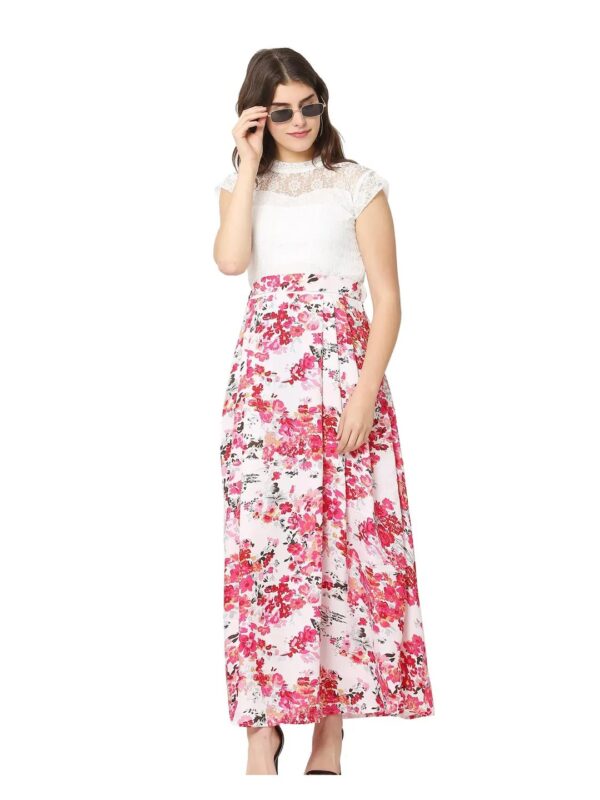 Pink Floral Net Maxi Dress for Women