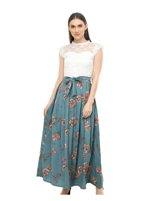 Teal Floral Net Maxi Dress for Women