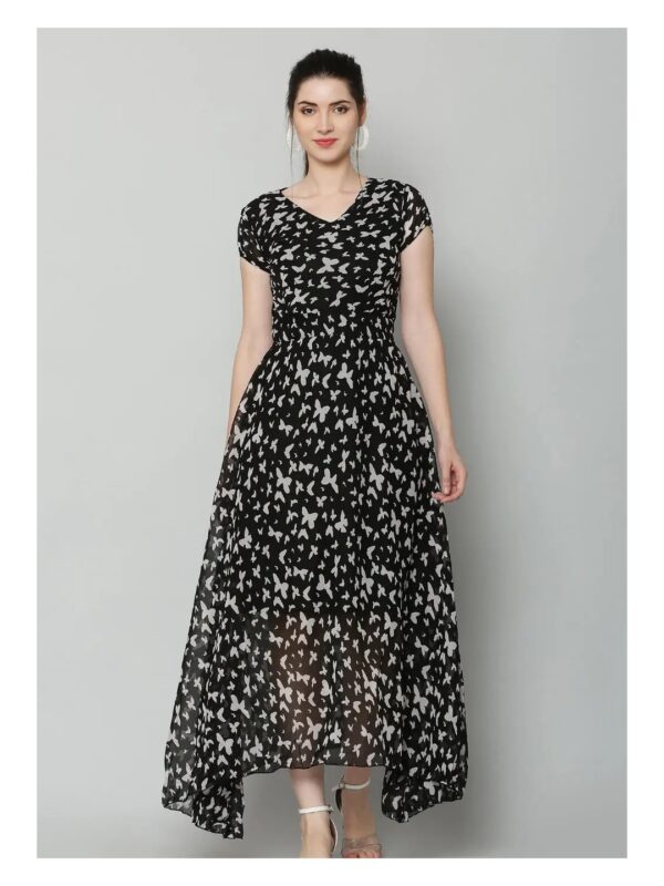 Butterfly Printed Asymmetric Maxi Dress for Women