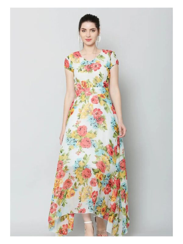 White Floral Asymmetric Maxi Dress for Women