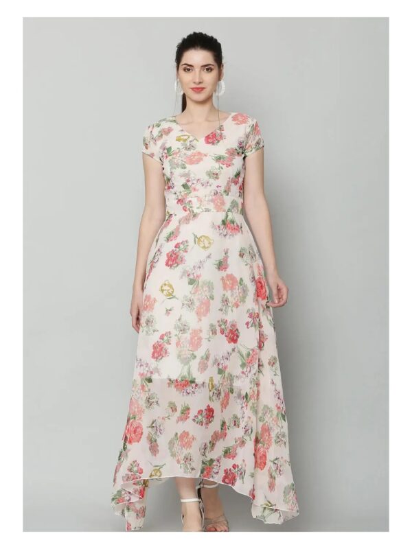 Light Pink Floral Asymmetric Maxi Dress for Women
