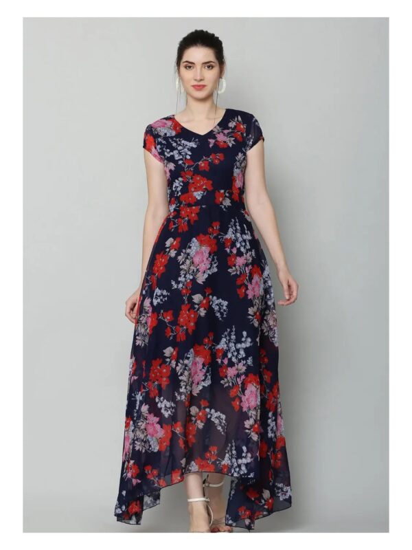 Black Floral Asymmetric Maxi Dress for Women
