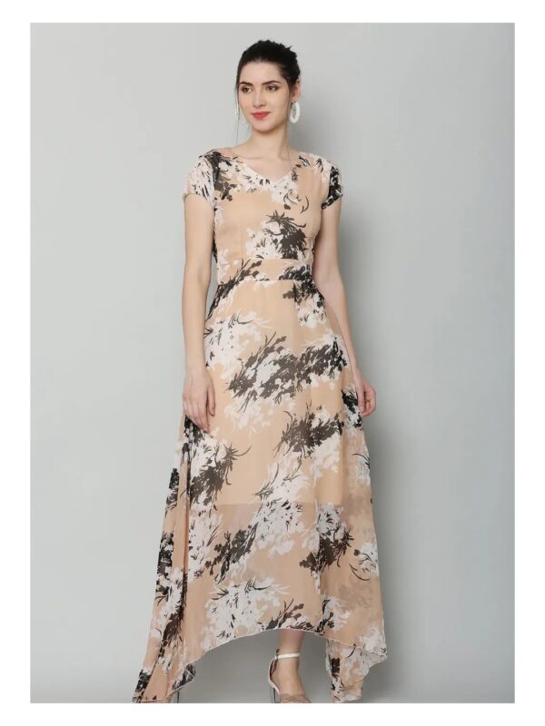 Cream Floral Asymmetric Maxi Dress for Women