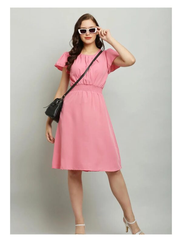 Solid Fit and Flare Midi Dress for Women