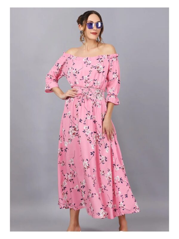 Pink Floral Off-Shoulder A-line Maxi Dress for Women
