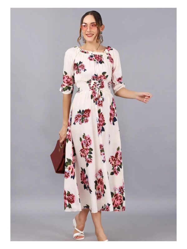 White Floral Off-Shoulder A-line Maxi Dress for Women