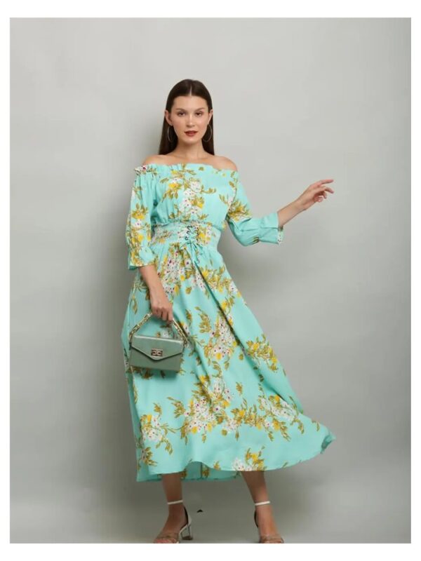 Mint Floral Off-Shoulder A-line Maxi Dress for Women