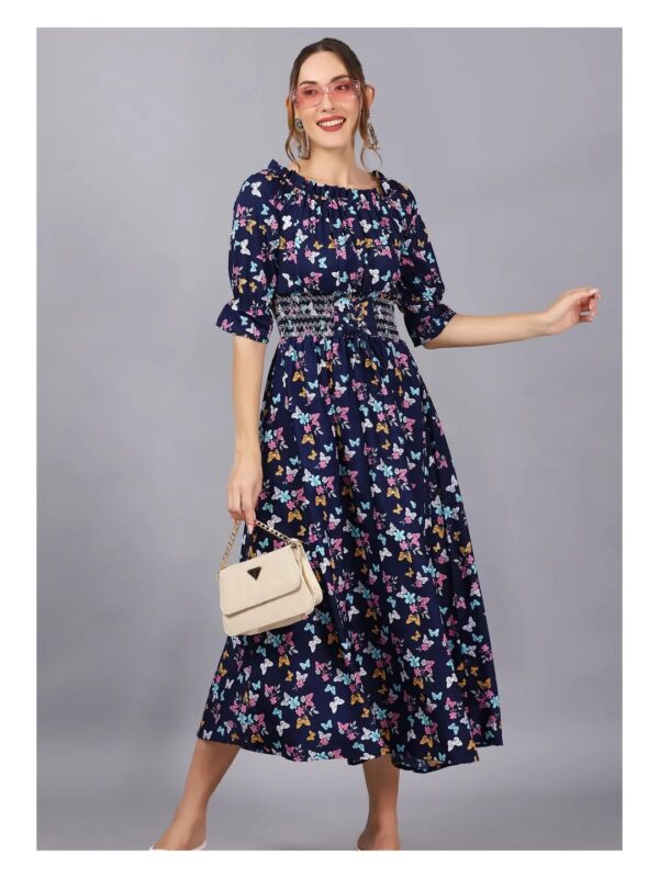 Blue Floral Off-Shoulder A-line Maxi Dress for Women