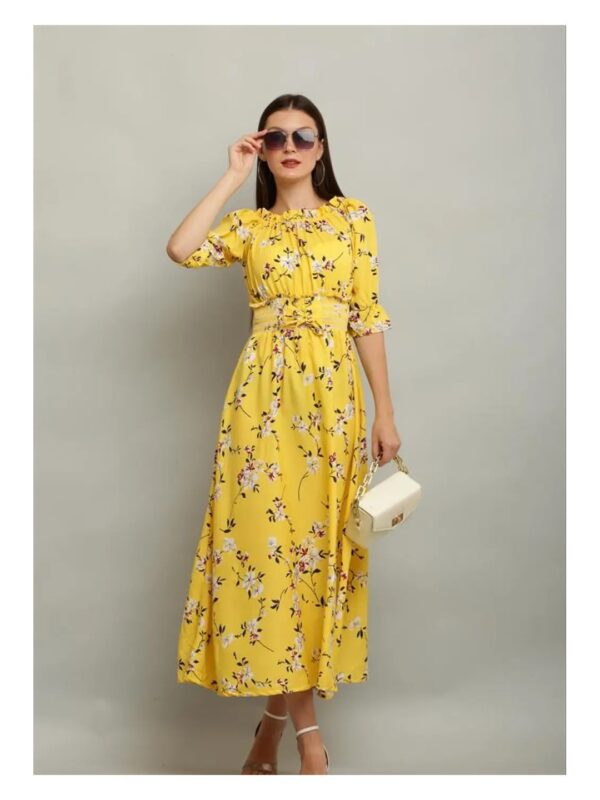 Yellow Floral Off-Shoulder A-line Maxi Dress for Women