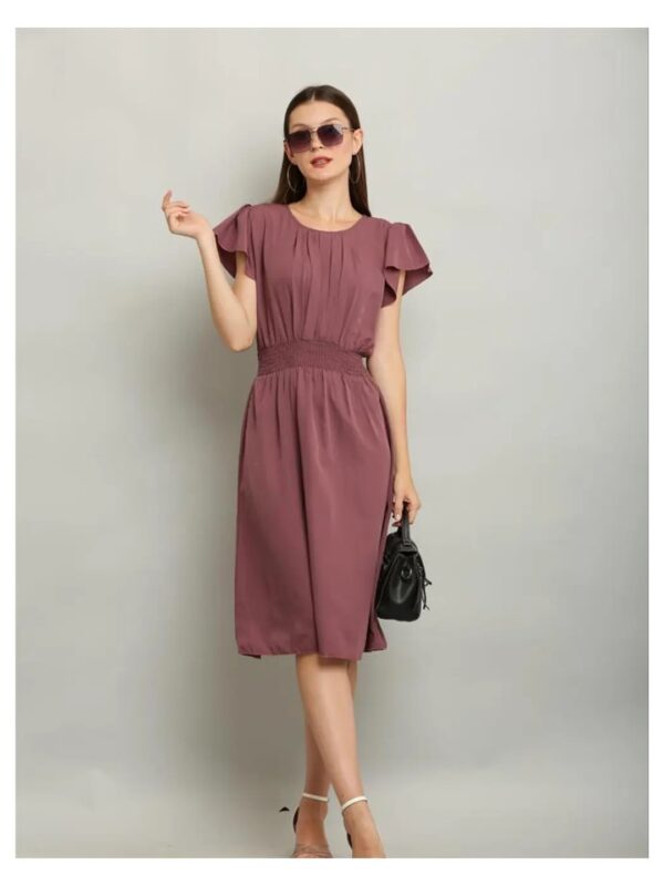 Solid Fit and Flare Midi Dress for Women