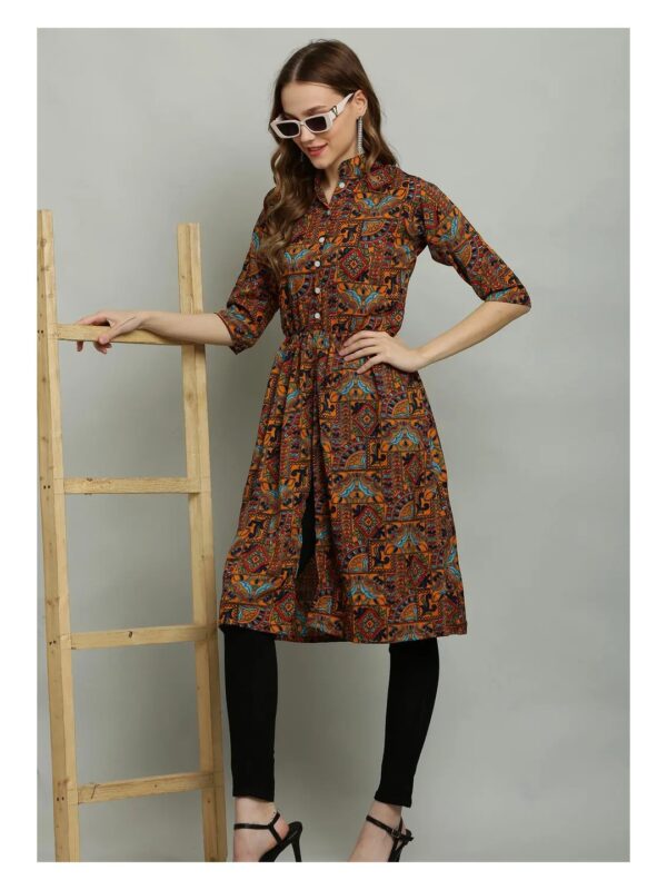 Brown Indian Ethnic Motifs Printed Shirt Kurta for Women