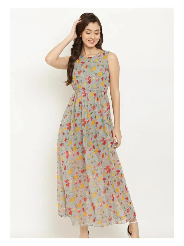 Grey Floral Maxi Dress for Women