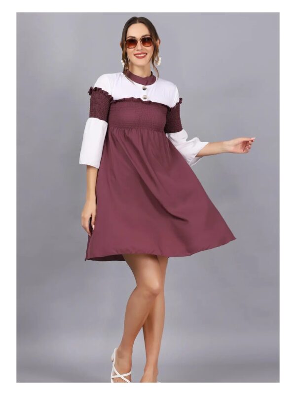 Contrast Smocked A-line Midi Dress for Women