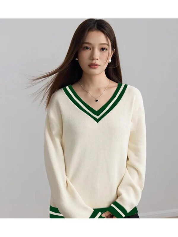 Solid V-Neck Varsity T-shirt for Women