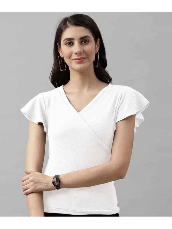 Solid V-neck Ruffle Regular Top for Women