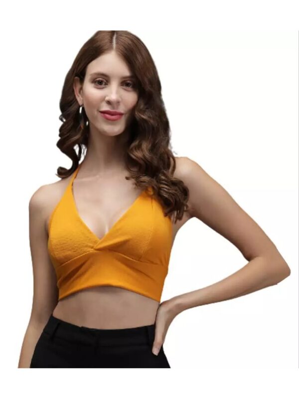 Solid V-cut Halter Neck Crop Top for Women