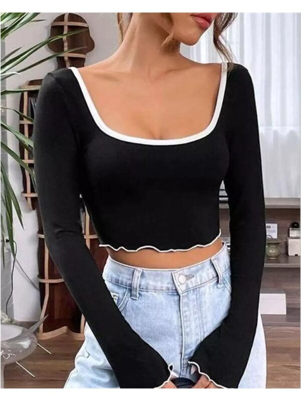Contrast Frill Crop Top for Women