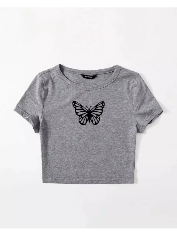 Butterfly Graphics Print Crop Top for Women