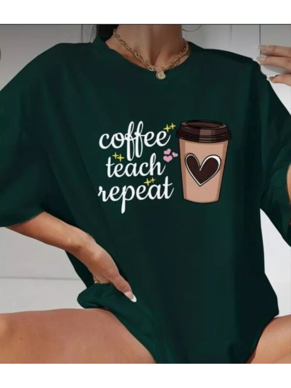 Coffee Typography Printed Oversized T-shirt for Women