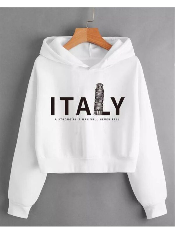 Trendy Italy Typography Cropped Hoodie for Women