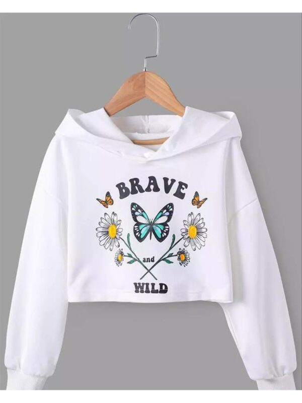 Trendy Brave & Wild Typography Cropped Hoodie for Women