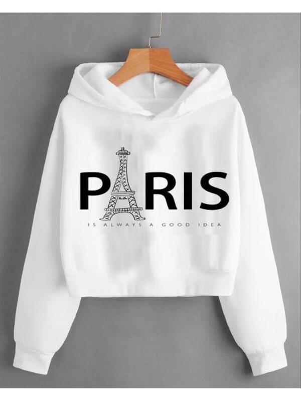 Trendy Paris Typography Cropped Hoodie for Women