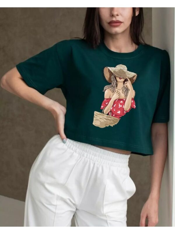 Girl in Hat Graphics Print Boxy Top for Women