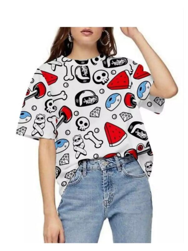 Quirky Skulls & Bones Graphics Print Oversized T-shirt for Women