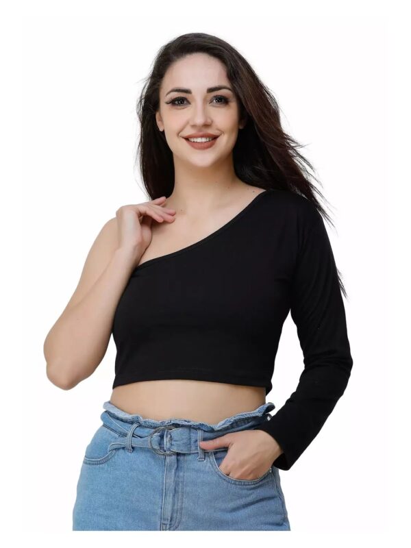 Solid One-Shoulder Crop Top for Women