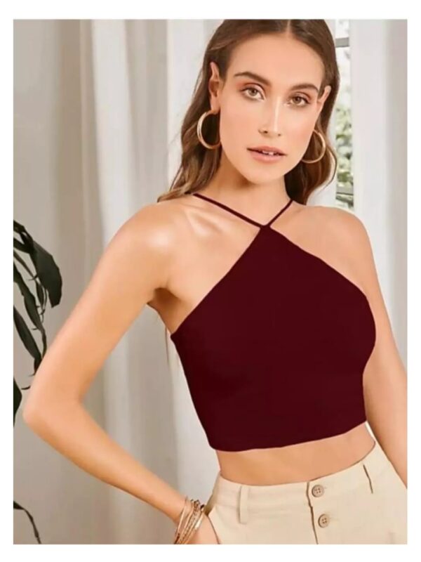 Solid Halter Neck Crop Top for Women
